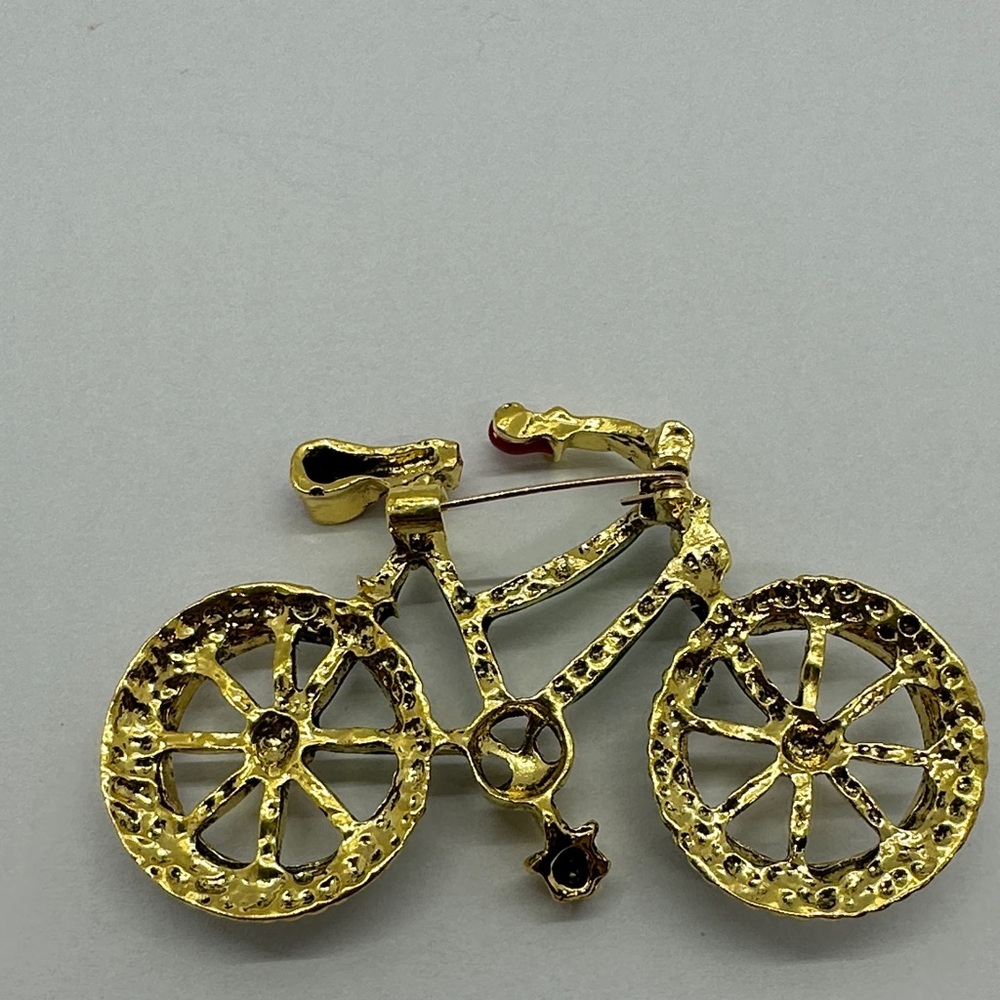 Elegant Gold and Red Bicycle Brooch - Picture 2 of 5
